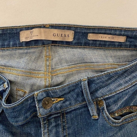 GUESS Mid Crop Jeans, Med. Blue, Size 28. - Picture 2 of 5